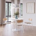 Table ronde blanche + 4 chaises bois beige et métal blanc - CANTIQUE