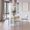 Table ronde blanche + 4 chaises bois et métal aigue-marine - CANTIQUE