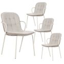 Table rectangle + 4 chaises tissu beige pieds métal crème - AXELLE