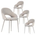Table ronde crème + 4 chaises tissu beige pieds métal crème - AXELLE