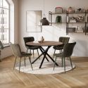 Table ronde design + 4 chaises tissu vert pieds métal noir - AMAEL