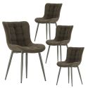 Table ronde design + 4 chaises tissu vert pieds métal noir - AMAEL