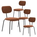 Table ronde design + 4 chaises tissu brique et métal noir - AMAEL