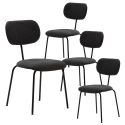 Table ronde design + 4 chaises tissu noir et métal noir - AMAEL