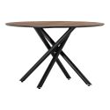 Table ronde design + 4 chaises PU gris bleuté et métal noir - AMAEL