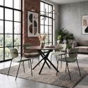 Table ronde design + 4 chaises PU vert et métal noir - AMAEL