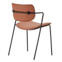 Table ronde design + 4 chaises PU brique et métal noir - AMAEL