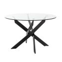 Table ronde design + 4 chaises bois-PU beige et métal noir - DESIAL