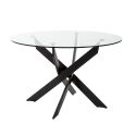 Table ronde design + 4 chaises bois-PU gris bleuté et métal noir - DESIAL