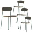 Table ronde design + 4 chaises bois-PU gris bleuté et métal noir - DESIAL