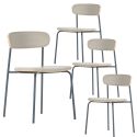 Table ronde design + 4 chaises bois-PU beige et métal noir - DESIAL