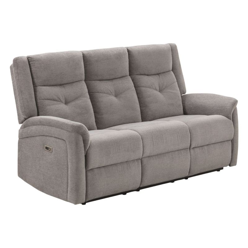 Canapé relax électrique 3 places tissu polyester gris clair - MELILLA