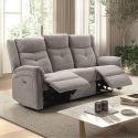 Canapé relax électrique 3 places tissu polyester gris clair - MELILLA