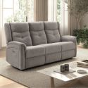 Canapé relax électrique 3 places tissu polyester gris clair - MELILLA
