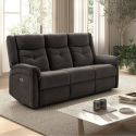 Canapé relax électrique 3 places tissu polyester gris foncé - MELILLA