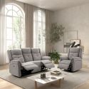 Ensemble canapé élec 3pl + fauteuil relax tissu gris clair - MELILLA