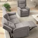 Ensemble canapé élec 3pl + fauteuil relax tissu gris clair - MELILLA