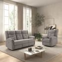 Ensemble canapé élec 3pl + fauteuil relax tissu gris clair - MELILLA