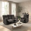 Ensemble canapé élec 3pl + fauteuil relax tissu gris foncé - MELILLA