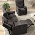 Ensemble canapé élec 3pl + fauteuil relax tissu gris foncé - MELILLA