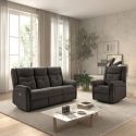 Ensemble canapé élec 3pl + fauteuil relax tissu gris foncé - MELILLA