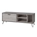 Meuble TV 1 porte 3 niches 150cm aspect bois grisé et noir - BROOKLYN