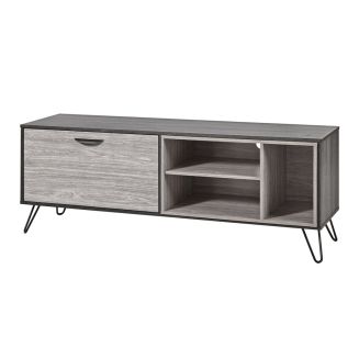 Meuble TV 1 porte 3 niches 150cm aspect bois grisé et noir - BROOKLYN