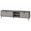 Meuble TV 2 portes 2 niches 180cm aspect bois grisé et noir - BROOKLYN