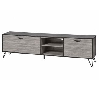 Meuble TV 2 portes 2 niches 180cm aspect bois grisé et noir - BROOKLYN