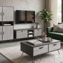 Meuble TV 2 portes 2 niches 180cm aspect bois grisé et noir - BROOKLYN