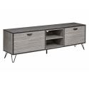 Meuble TV 2 portes 2 niches 180cm aspect bois grisé et noir - BROOKLYN