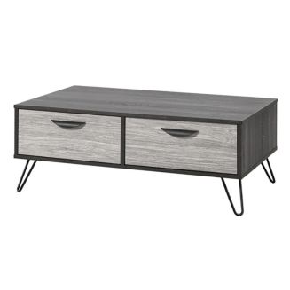 Table basse 2 tiroirs aspect bois grisé et noir - BROOKLYN