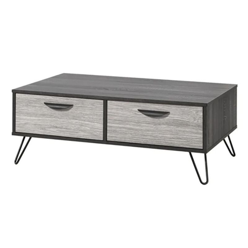 Table basse 2 tiroirs aspect bois grisé et noir - BROOKLYN