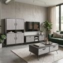Ensemble meuble TV 180cm + table Basse + meuble bar bois grisé et noir - BROOKLYN
