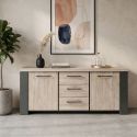 Buffet 2 portes 3 tiroirs finition chêne clair et gris ardoise - HADÈS