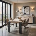 Buffet 2 portes 3 tiroirs finition chêne clair et gris ardoise - HADÈS