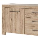 Buffet 2 portes 3 tiroirs finition chêne doré poignées métal gris - ELMER
