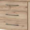 Buffet 2 portes 3 tiroirs finition chêne doré poignées métal gris - ELMER