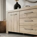 Buffet 2 portes 3 tiroirs finition chêne doré poignées métal gris - ELMER