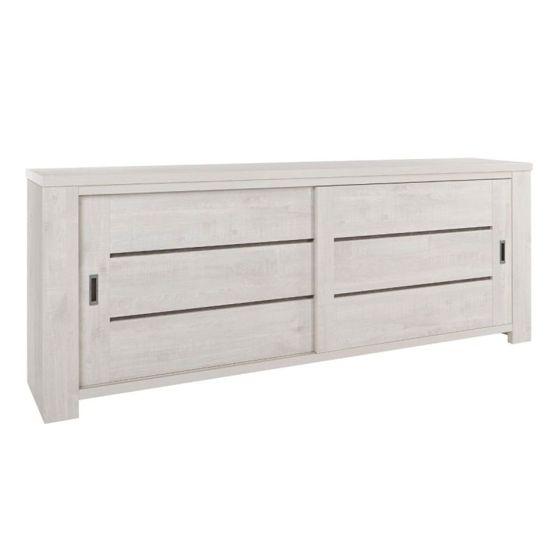 Buffet 2 portes coulissantes finition bois cérusé blanchi - JOSIE