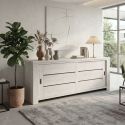 Buffet 2 portes coulissantes finition bois cérusé blanchi - JOSIE