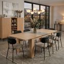 Table 160/200cm aspect chêne clair rallonge finition granit gris - AZYA