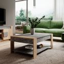 Table basse 2 plateaux finition granit gris pieds aspect chêne clair - AZYA