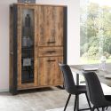 Vitrine 3 portes aspect chêne artisan avec structure noir graphite - OSAM