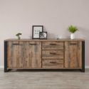Buffet 3 portes aspect chêne artisan avec structure noir graphite - OSAM