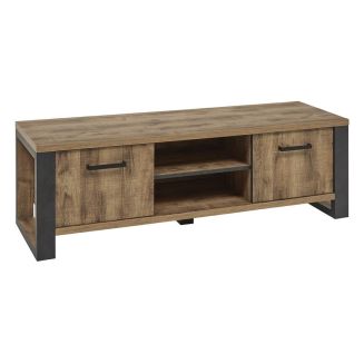 Meuble TV 2 portes aspect chêne artisan avec structure noir graphite - OSAM