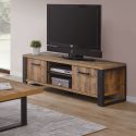 Meuble TV 2 portes aspect chêne artisan avec structure noir graphite - OSAM