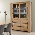 Vitrine 4 Portes aspect chêne naturel et noir mat + éclairage led- CARVIK