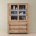 Vitrine 4 Portes aspect chêne naturel et noir mat + éclairage led- CARVIK