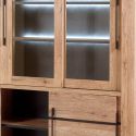 Vitrine 4 Portes aspect chêne naturel et noir mat + éclairage led- CARVIK